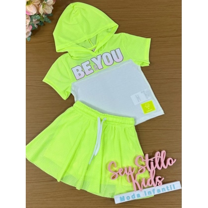 Conjunto Primeiros Passos Cata-Vento Estampado Lady Player Branco E Verde  Neon