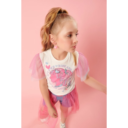 Conjunto Infantil Barbie Short Blusa Brilhante Envio Rápido