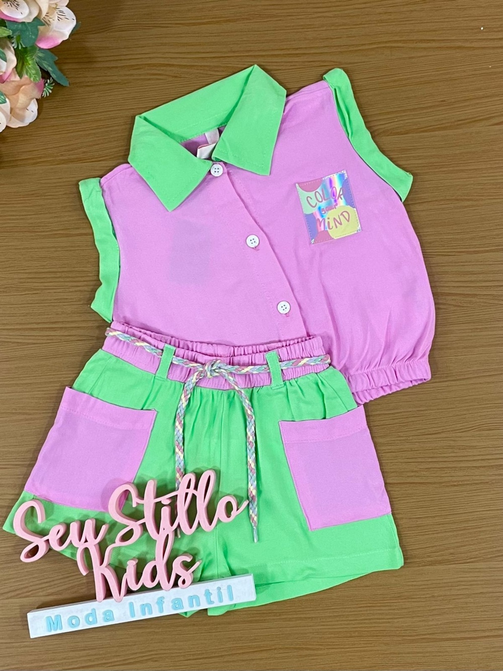 Conjunto Primeiros Passos Cata-Vento Estampado Lady Player Branco E Verde  Neon