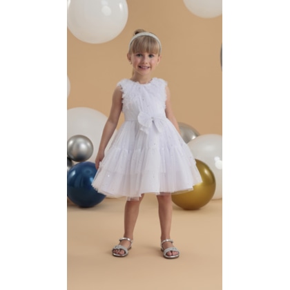 Vestido Infantil Petit Cherie Verão Branco Crochê