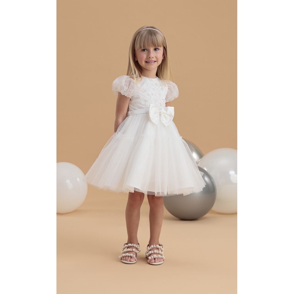 Vestido Festa Infantil Petit Cherie Verão Branco Flores Bordadas