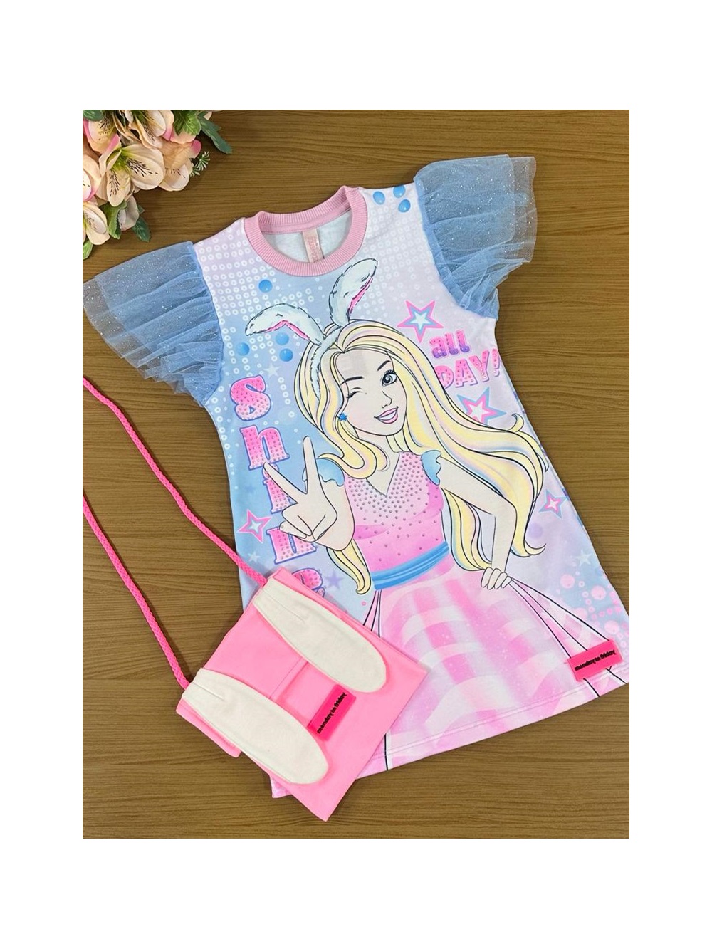 Riachuelo  Vestido Curto Infantil Sem Manga Evasê Barbie Multicor Tam 2 a  10